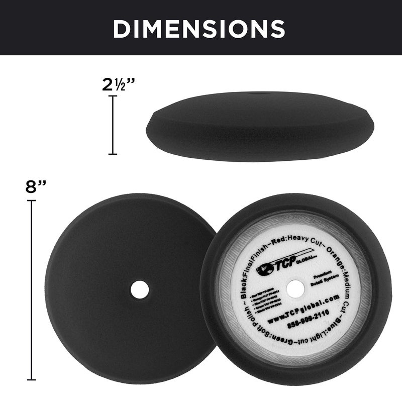 TCP Global 8" Black Foam Buffing Pad Extra Fine Finishing Polish Hook and Loop Backing - Buffing Pad for Automotive, Marine, Truck, RV & Compound Cutting - Image 3